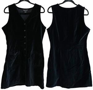 Vintage 90s Black Velvet Pinafore Jumper Dress Rachel Green Inspired - Size 12